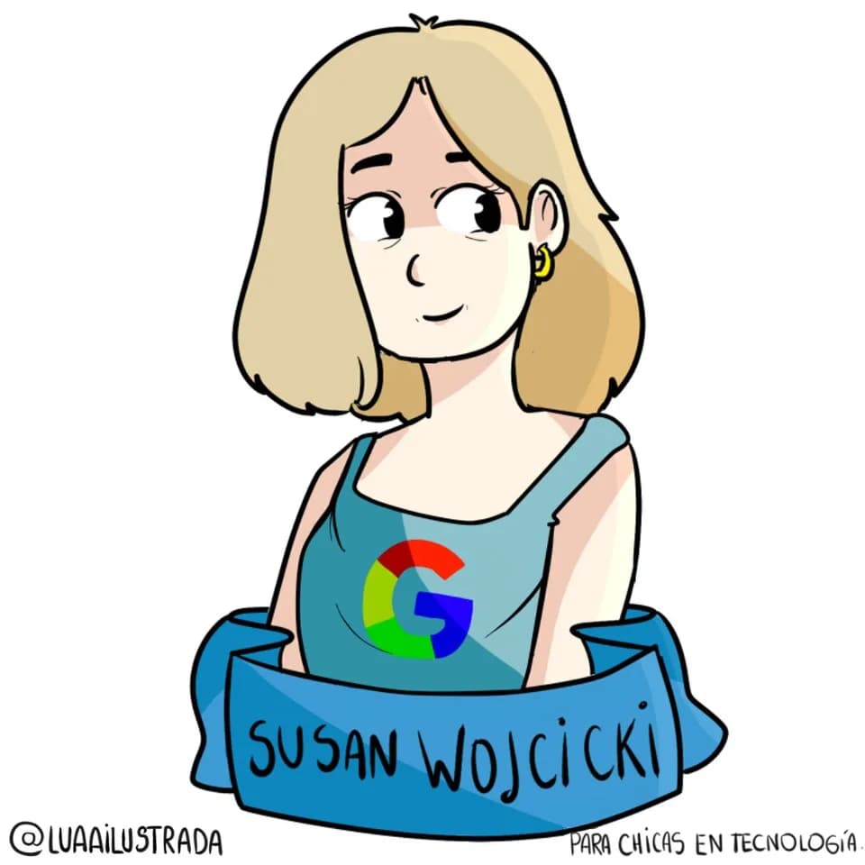 Susan Wojcicki - Ilustración de #GrandesMujeres realizada por Martina Scapola (instagram.com/luaailustrada) para Chicas en Tecnología (www.chicasentecnologia.org), ONG destinada a cerrar la brecha de 