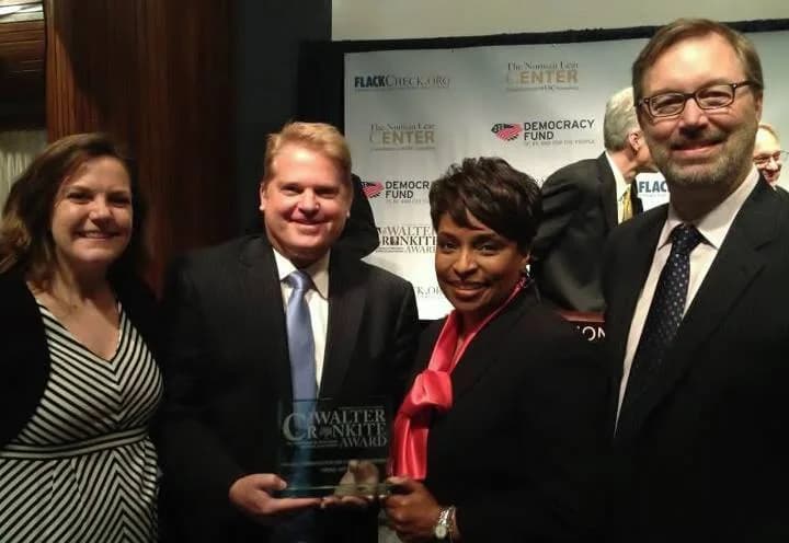 Walter Cronkite - Political correspondent Jim Heath, news anchor Tracy Townsend, executive producer Rochelle Young and News Director Elbert Tucker of WBNS 10TV accept Walter Cronkite Award at National