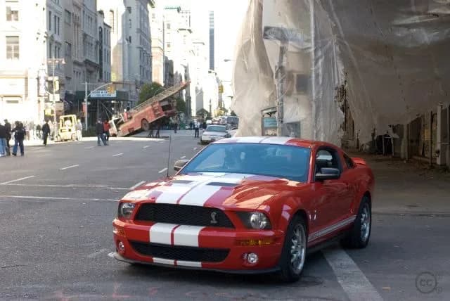 Richard Matheson - 2007 Shelby Mustang GT500 on the set for I Am Legend. In the background there can be seen one of the streets the movie was filmed on including a demolished fire truck.
