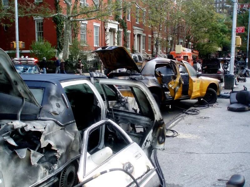 Richard Matheson - This was Washington Square on October 31, 2006 when the area was being set up for an evening shooting of I Am Legend. In the background you can see the house Will Smith's character 