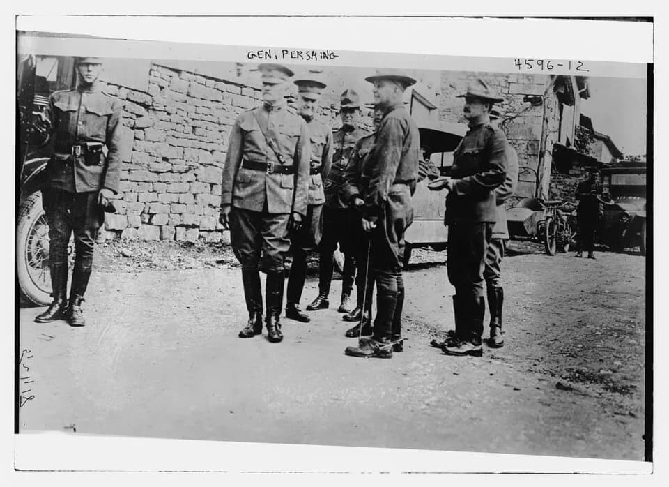 John J. Pershing - Bain News Service,, publisher.
Gen. Pershing
[between ca. 1915 and ca. 1920]
1 negative : glass ; 5 x 7 in. or smaller.
Notes:
 Title from unverified data provided by the Bain News 