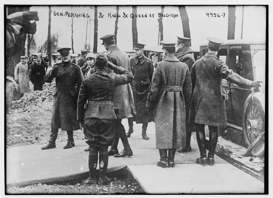 John J. Pershing - Bain News Service,, publisher.
Gen. Pershing &amp; King &amp; Queen of Belgium
[between ca. 1915 and ca. 1920]
1 negative : glass ; 5 x 7 in. or smaller.
Notes:
 Title from data pro