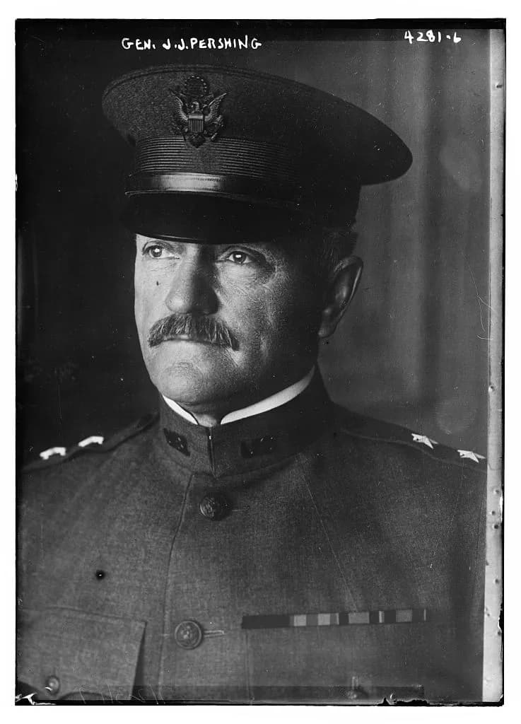 John J. Pershing - Bain News Service,, publisher.
Gen. J. J. Pershing
[between ca. 1915 and ca. 1920]
1 negative : glass ; 5 x 7 in. or smaller.
Notes:
 Title from unverified data provided by the Bain
