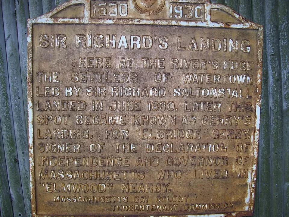 Elbridge Gerry - My 2008 photo of the Gerry's Landing plaque, Cambridge, Massachusetts, USA where Sir Richard Saltonstall landed and where Elbridge Gerry lived