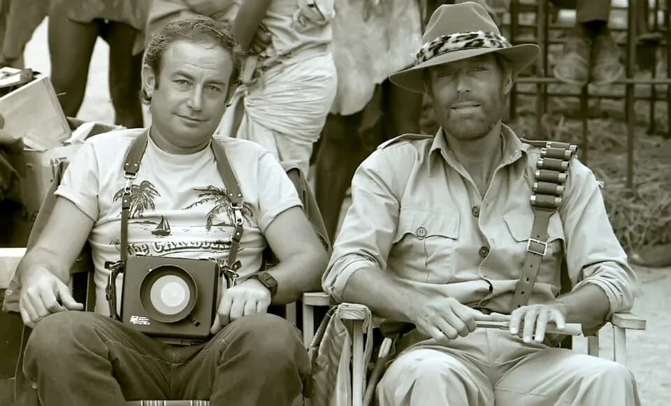Richard Chamberlain - Still photographer Yoni S. Hamenachem and Richard Chamberlain on the set of King Solomon's Mines in Zimbabwe.