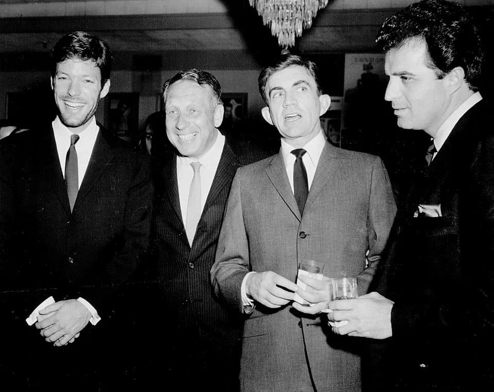 Richard Chamberlain - Photo of Richard Chamberlain and Vincent Edwards at a cocktail party with film executives Howard W. Koch and Blake Edwards.