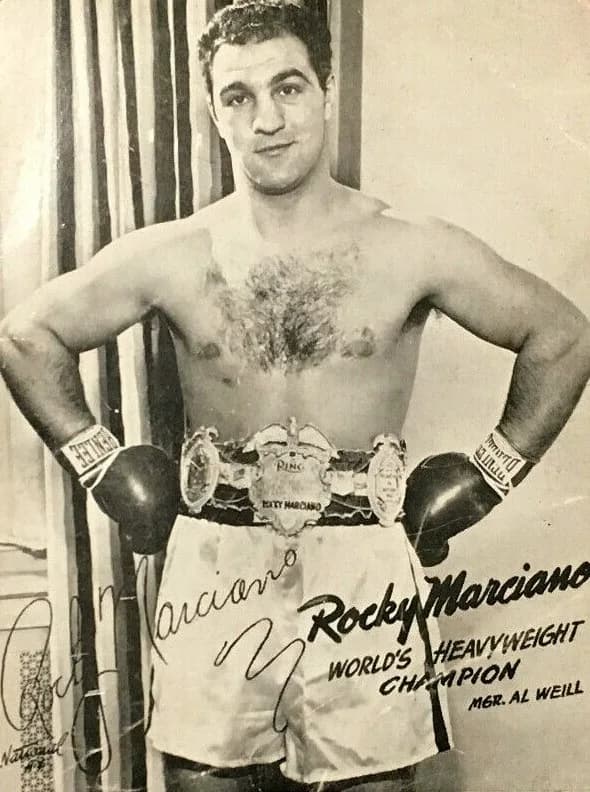 Rocky Marciano - Black &amp; White postcard of World Heavyweight Champion Rocky Marciano, circa 1953