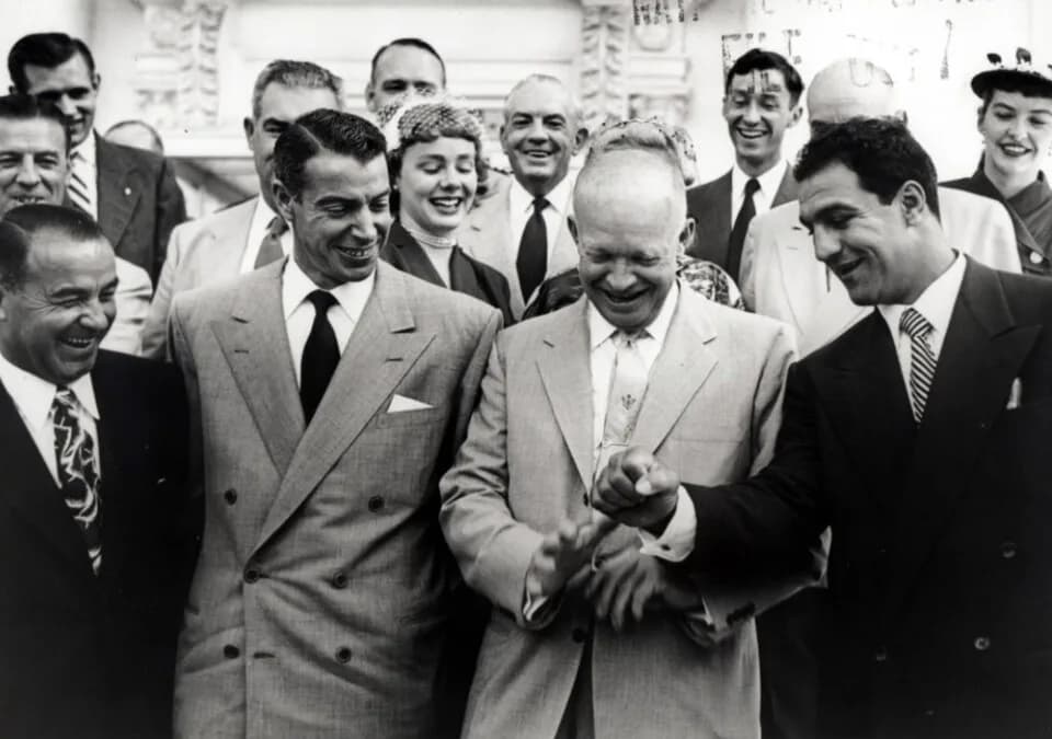 Rocky Marciano - President Dwight D. Eisenhower with heavywight champion Rocky Marciano and World Series champion Joe Dimaggio in 1953.