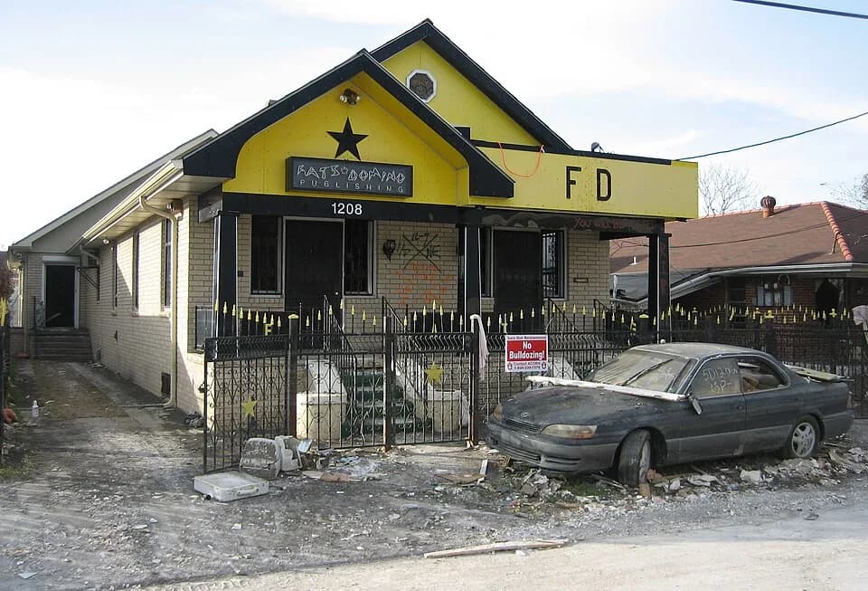 Fats Domino - New Orleans after Hurricane Katrina: Formerly flooded Fats Domino office and home complex Lower 9th Ward

Photo by Infrogmation