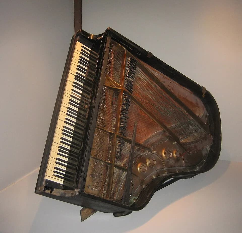 Fats Domino - Fats Domino's grand piano. Rescued and partially reassembled from the post-Hurricane Katrina muck of Domino's home in the Lower 9th Ward, and now on exibit in the French Quarter at the  