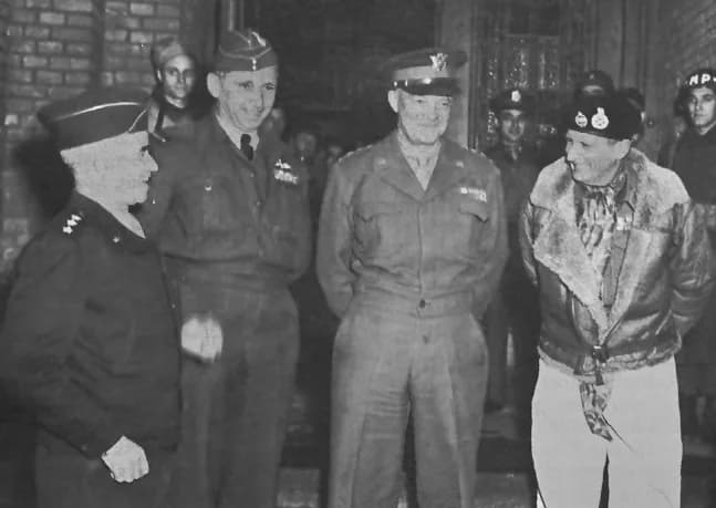 Omar Bradley - GENERAL BRADLEY, AIR CHIEF MARSHAL TEDDER, GENERAL EISENHOWER, AND FIELD MARSHAL MONTGOMERY (left to right), during the Maastricht meeting, 7 Dec. 1944, about the Allied strategy in the