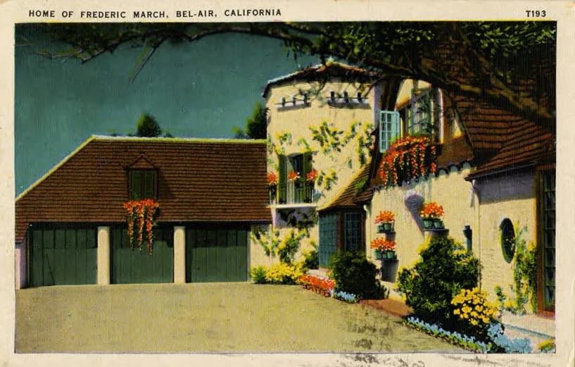 Fredric March - Postcard view of the home of actor Frederic March in Bel-Air.