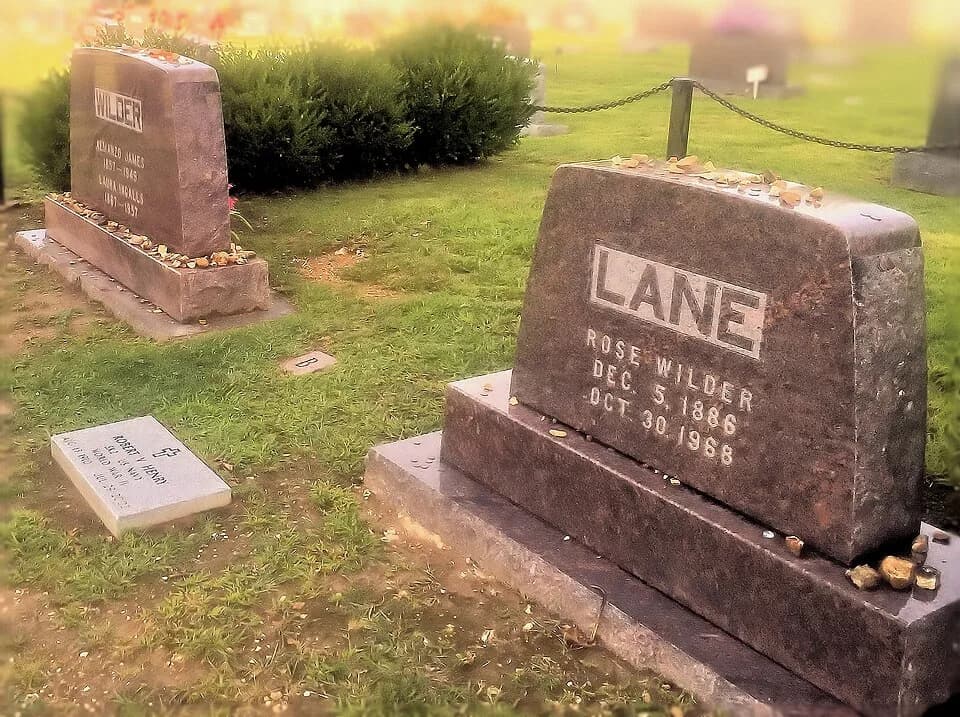 Laura Ingalls Wilder - Gravesite of Rose Wilder Lane next to parents Almanzo Wilder and Laura Ingalls Wilder, Mansfield Cemetery, Mansfield, MO; taken by Julie Jordan Scott; credited and modified acco