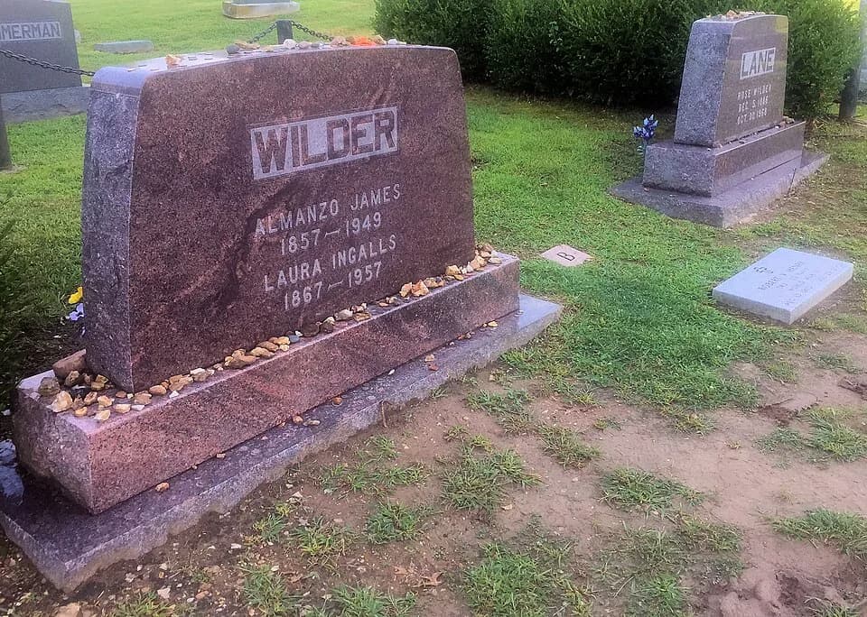 Laura Ingalls Wilder - Gravesite of Laura Ingalls Wilder and Almanzo Wilder in Mansfield Cemetery, Mansfield, MO.  Buried next to them is daughter Rose Wilder Lane.