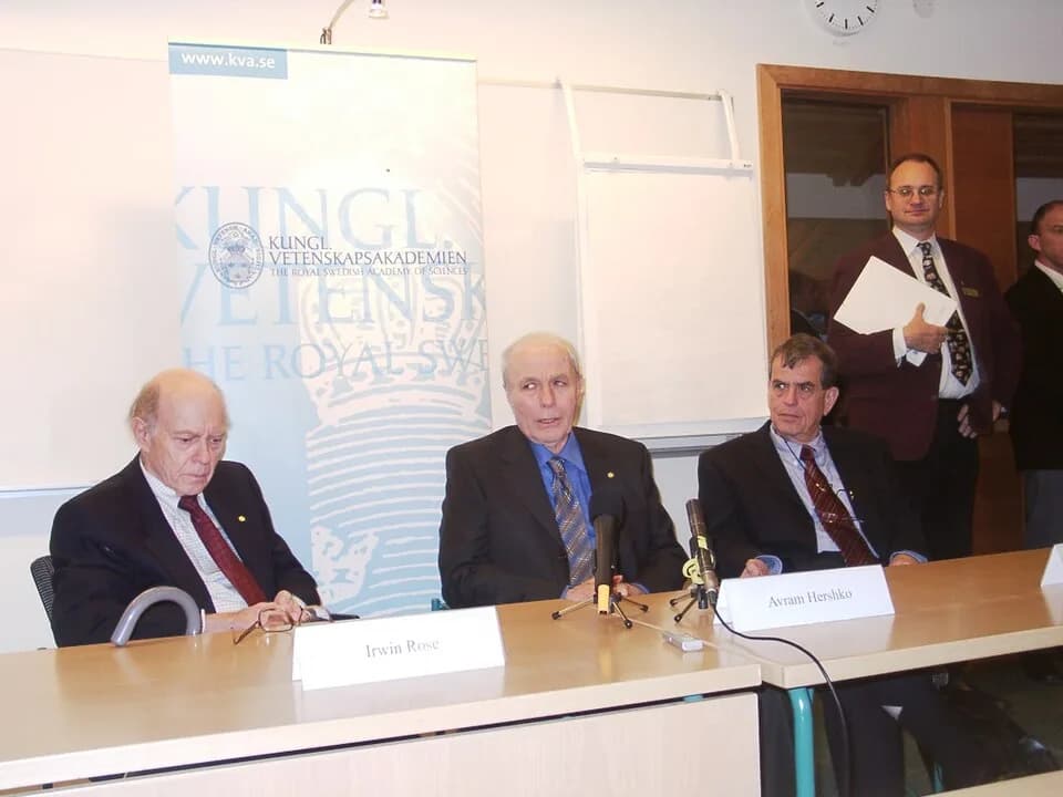 Irwin Rose - The 3 Nobel Laureates in Chemistry for 2004. Left to right: en:Irwin Rose, en:Avram Hershko and en:Aaron Ciehanover.