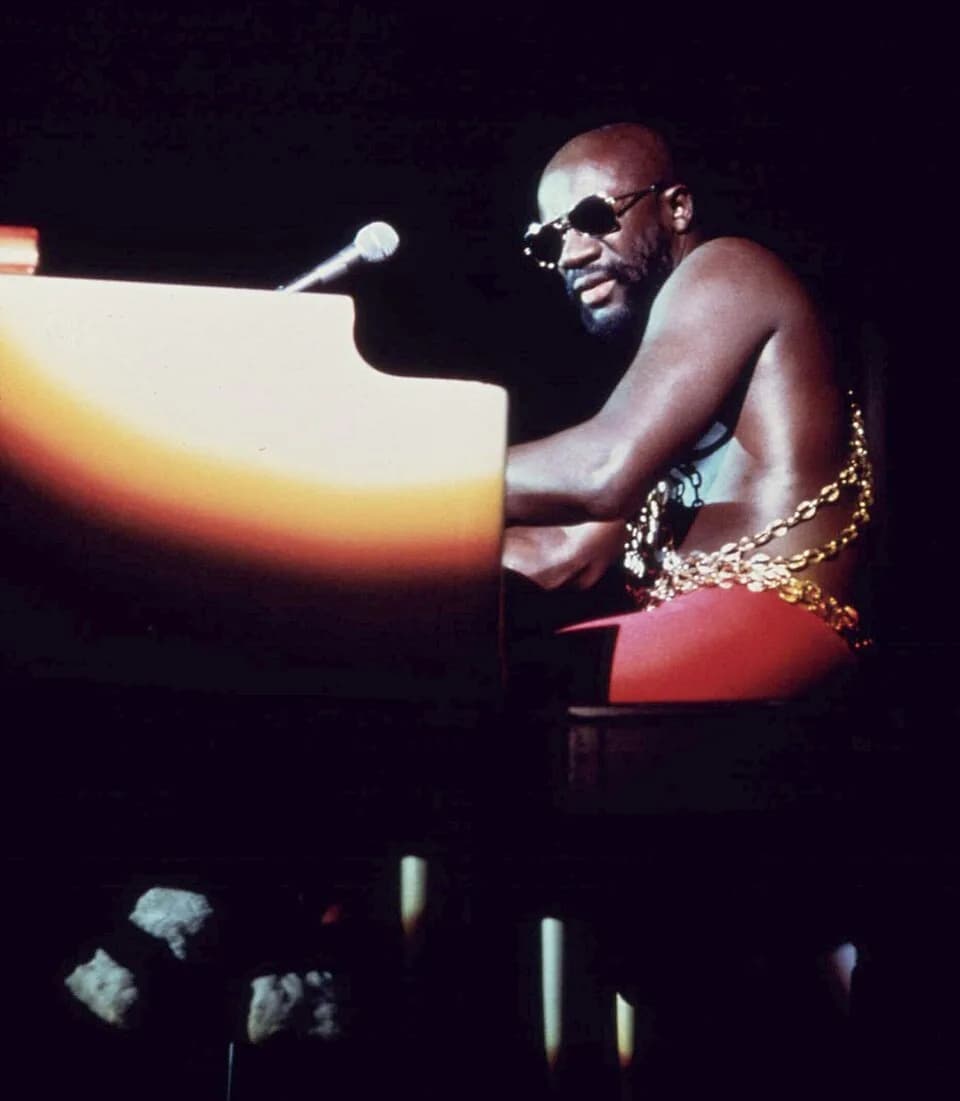 Isaac Hayes - Black soul singer en:Isaac Hayes performs at the International Amphitheater in Chicago as part of the annual PUSH [People United to Save Humanity] `Black Expo` in the fall of 1973. Octob