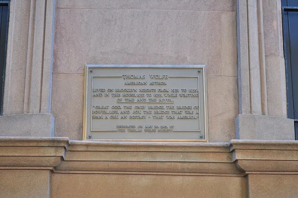 Thomas Wolfe - Plaque about Thomas Wolfe, Brooklyn Heights, Brooklyn, New York.