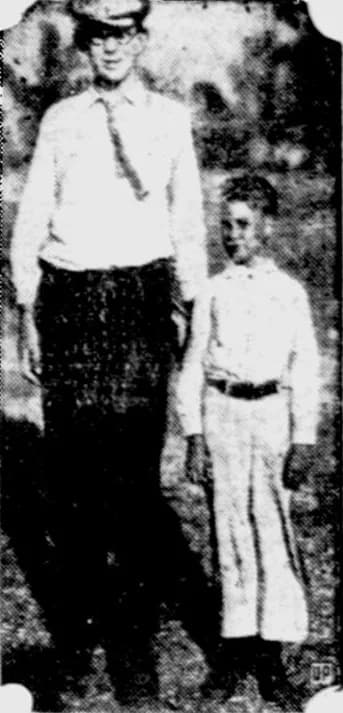 Robert Wadlow - "Robert Wadlow (left) and Jack Grissom, playmates at Alton, IL, are both 10 years old. Robert is six feet, six inches tall and weights 211 pounds. Jack is four feet, two inches-about n