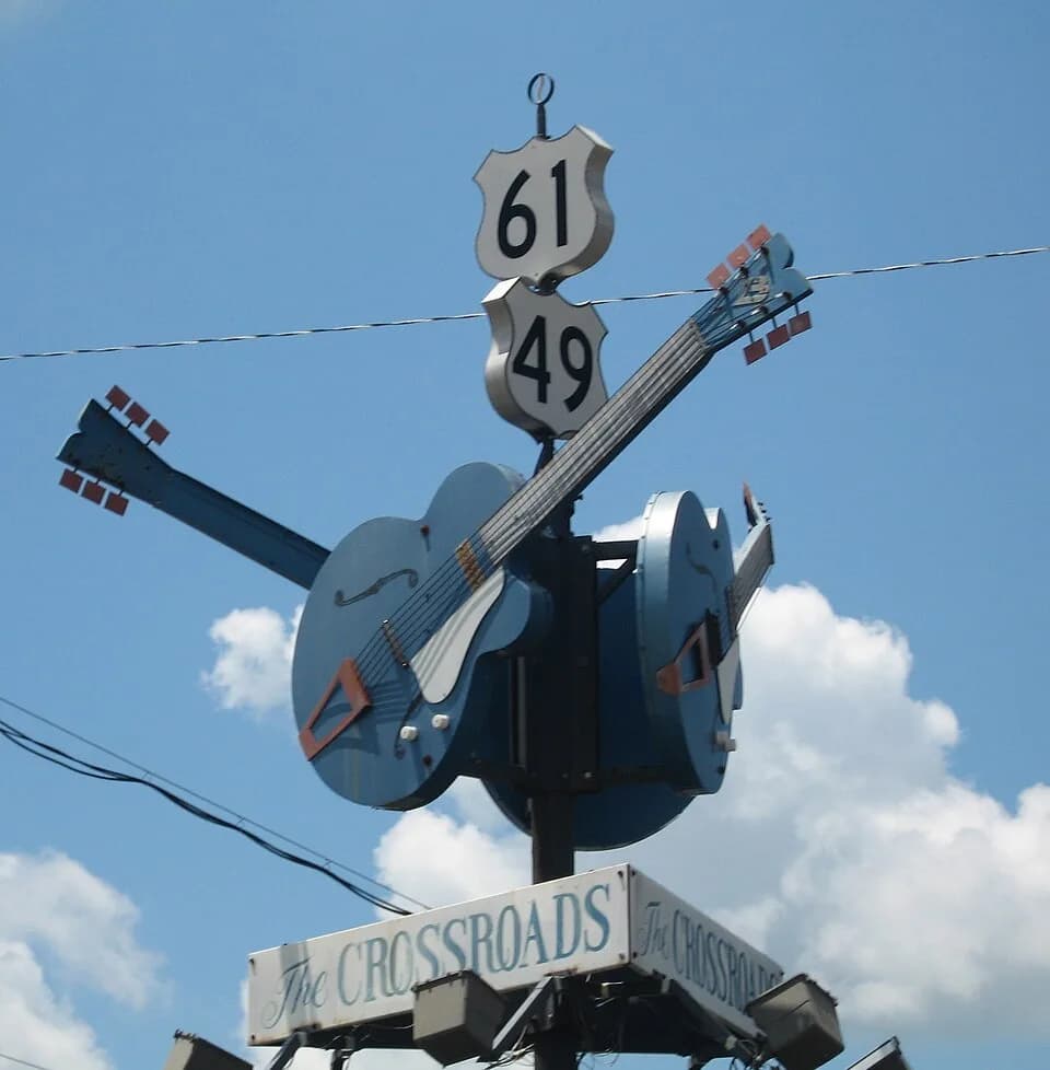 Robert Johnson - "The Crossroads", where Robert Johnson supposedly sold his soul to the Devil in exchange for mastery of the blues, according to the legend. It is the intersection of U.S. Routes 61 an