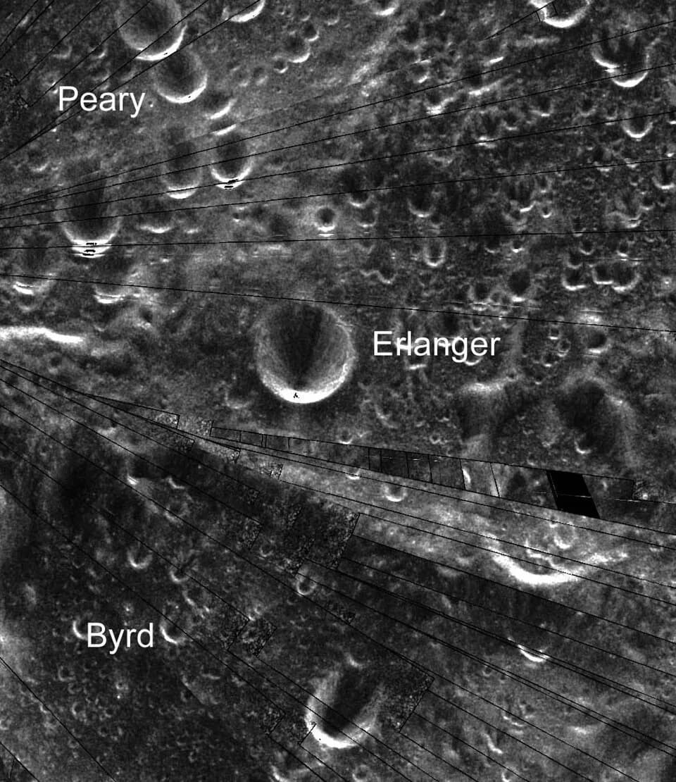 Joseph Erlanger - Mini-SAR radar image of moon crater Erlanger, Chandrayaan-1 mission.