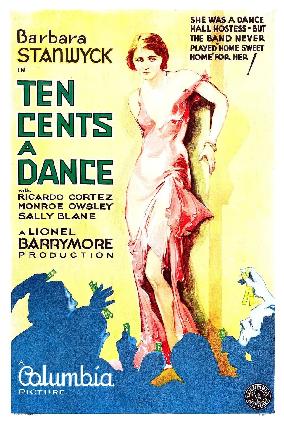 Lionel Barrymore - Poster for the 1931 film Ten Cents a Dance.
There are no copyright markings pertaining to the image as can be seen in the links above. At bottom is Country of origin USA, and a tria