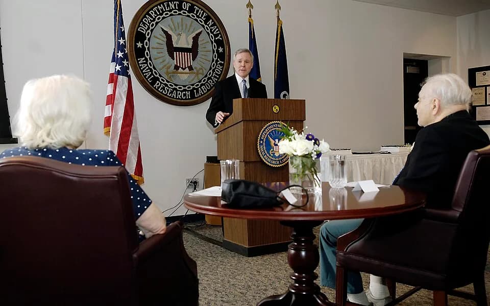 Jerome Karle - WASHINGTON (July 21, 2009) The Secretary of the Navy (SECNAV) the Honorable Ray Mabus gives his remarks at Drs. Jerome and Isabella Karle's retirement ceremony from the Naval Research L