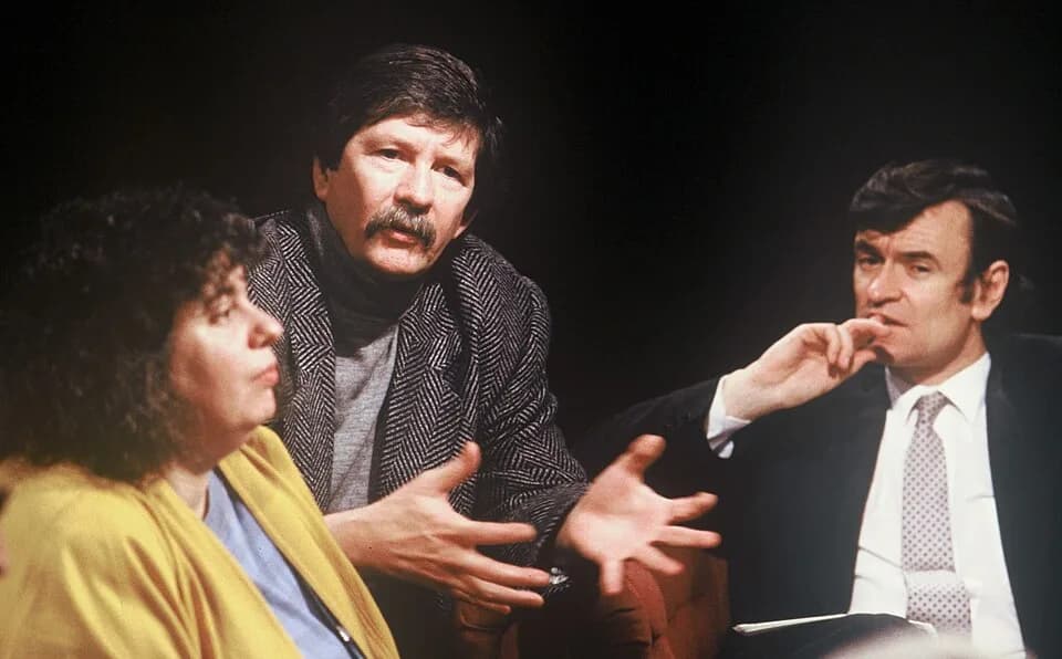 Andrea Dworkin - Andrea Dworkin and Jim Haynes appearing on television programme After Dark hosted by Anthony Clare on 21 May 1988, (c) Open Media Ltd 1988