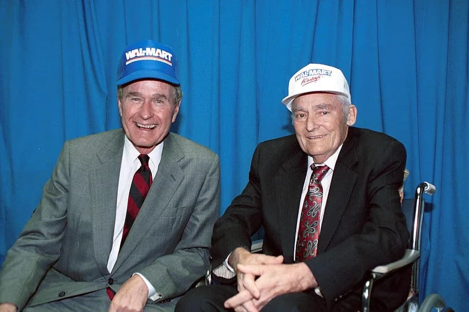Sam Walton - President George H. W. Bush presents the Medal of Freedom to Sam Walton in Bentonville, Arkansas.
17 March 1992

Photo credit:  George Bush Presidential Library and Museum
