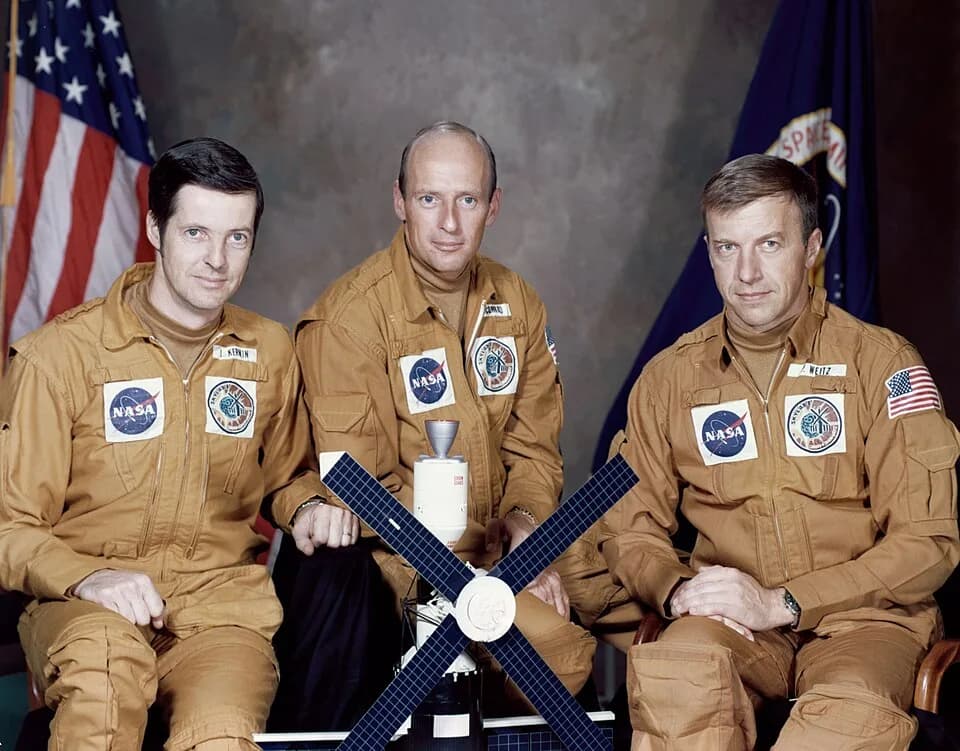 Pete Conrad - These three astronauts were named by NASA as the prime crew of the first manned Skylab mission. They are, left to right, Joseph P. Kerwin, science pilot; Charles Conrad Jr., commander; a