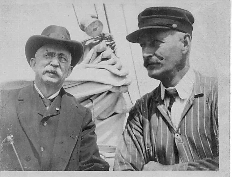 George Westinghouse - George Westinghouse at an advanced age with Captain James Vorhees Quick, captain of a 67 foot ferrying boat on Seneca Lake, New York