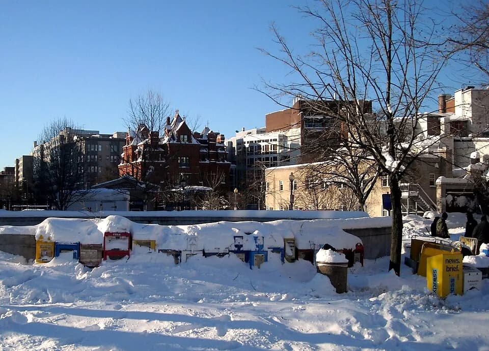 George Westinghouse - Snow-covered newspaper boxes (following the Second North American blizzard of 2010), located beside the north entrance to the Dupont Circle Metro station in Washington, D.C.  The