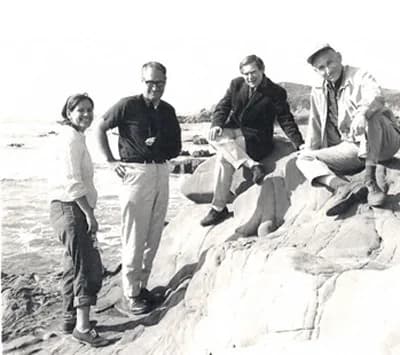 Joshua Lederberg - E. Lederberg, G. Stent, S. Brenner, J. Lederberg, 1965. The original photo is owned by the Esther M. Zimmer Lederberg Estate. With the permission of that Estate's Trustee, Matthew S
