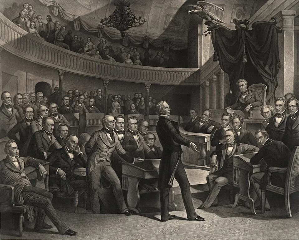 William R. King - This engraving depicts the Golden Age of the United States Senate in the Old Senate Chamber, site of many of the institution's most memorable events. Here, Henry Clay, "the Great Com