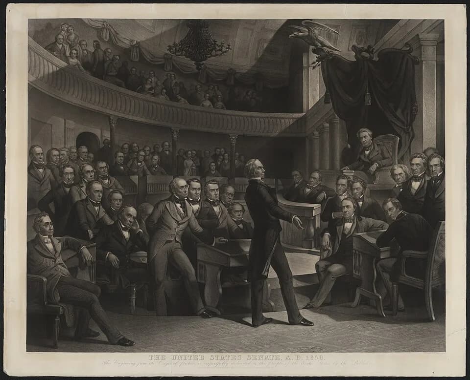 William R. King - This engraving depicts the Golden Age of the United States Senate in the Old Senate Chamber, site of many of the institution's most memorable events. Here, Henry Clay, "the Great Com
