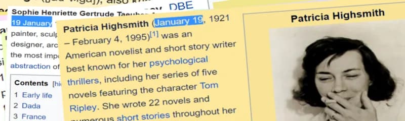 Patricia Highsmith - Jan19 Patricia Highsmith - my work based on en:wiki screen shots