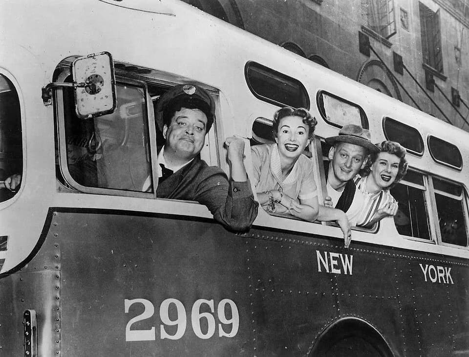 Art Carney - Photo of the complete cast of the television program The Honeymooners.  This was the premiere of the show on CBS as it moved there from the DuMont network.  From left: Jackie Gleason (Ral