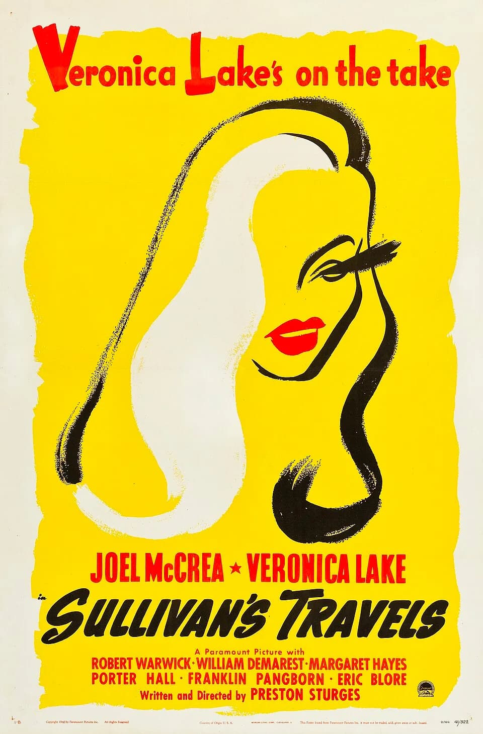 Veronica Lake - "Style B" theatrical poster for the 1941 film Sullivan's Travels.