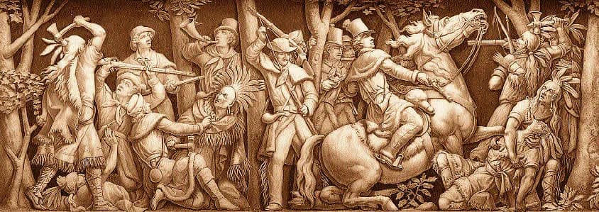Richard Mentor Johnson - Location : Frieze of the Rotunda of the United States Capitol"Death of Tecumseh" - Tecumseh, a brilliant Indian chief, warrior, and orator, is shown being fatally shot by Colo