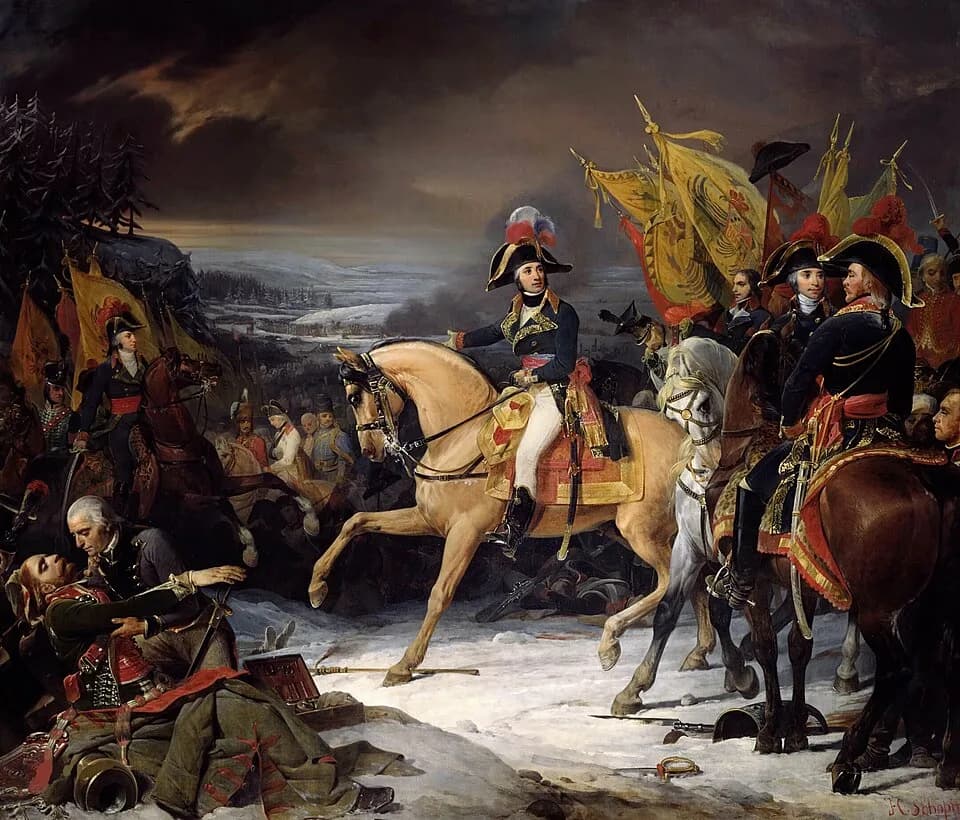 Michel Ney - Fin de la bataille de Hohenlinden : le général en chef Moreau, accompagné des généraux Grouchy et Ney, fait sa jonction avec le général Richepance, que suivent les prisonniers autrichiens