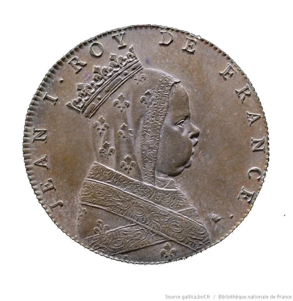 John I of France - Jean Dassier (1676-1763) - Jean Ier le Posthume roy de France (1316). Buste du roi à droite, la tête ceinte d'une couronne fleurdelisée.