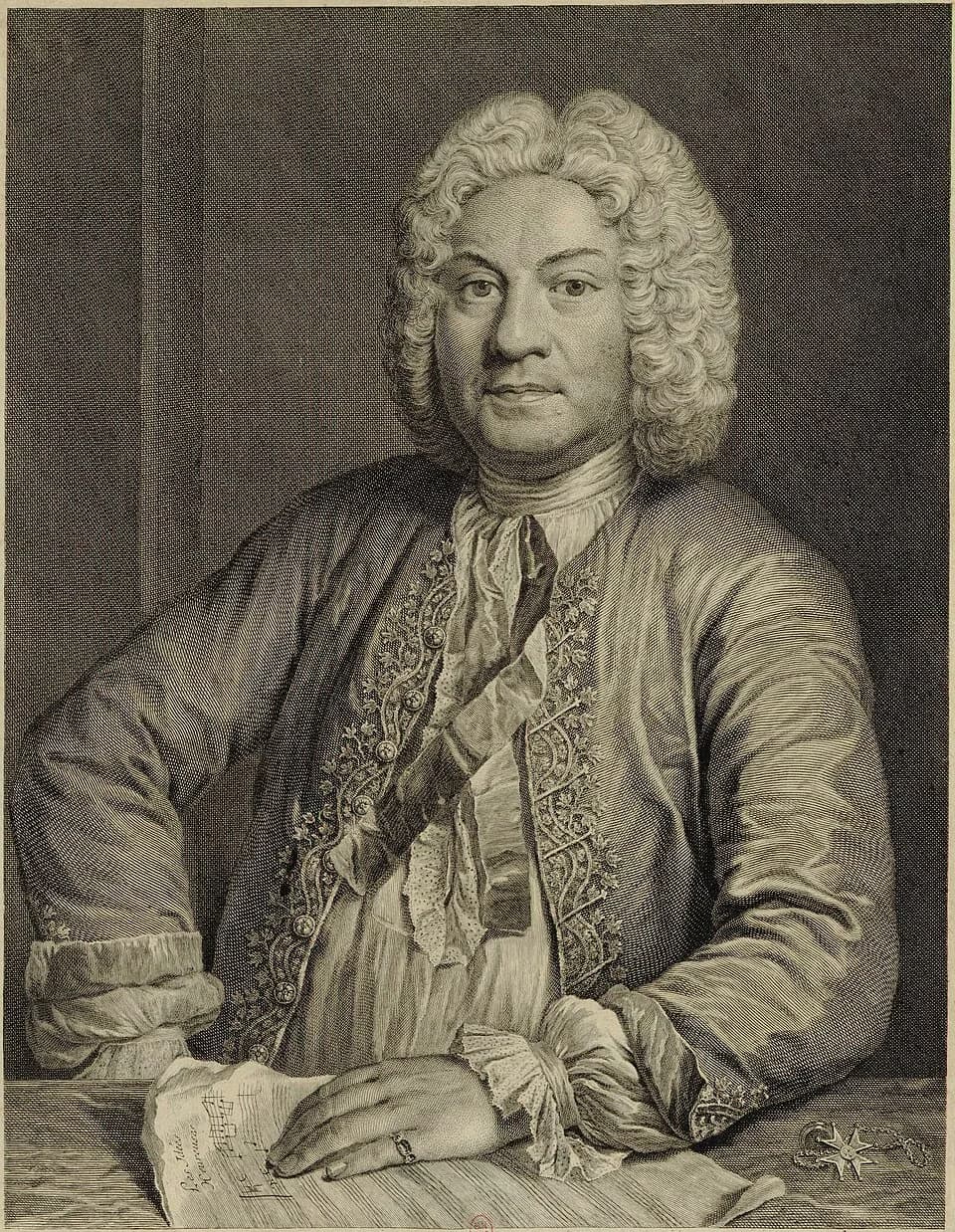 François Couperin - Etching by Jean-Charles Flipart, after painting by André Boüys of François Couperin (1668-1733), composer