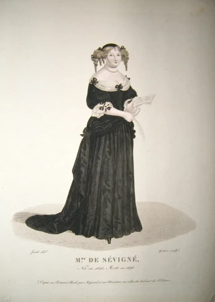 Madame de Sévigné - Lante Costume Print 1827 Hand Col. Mme de Sevigne	  

Antique Stipple &amp; Line Engraving Published 1827, Paris for "Galerie Francais de Femmes Celebres" Illustrated by M. Lante, 