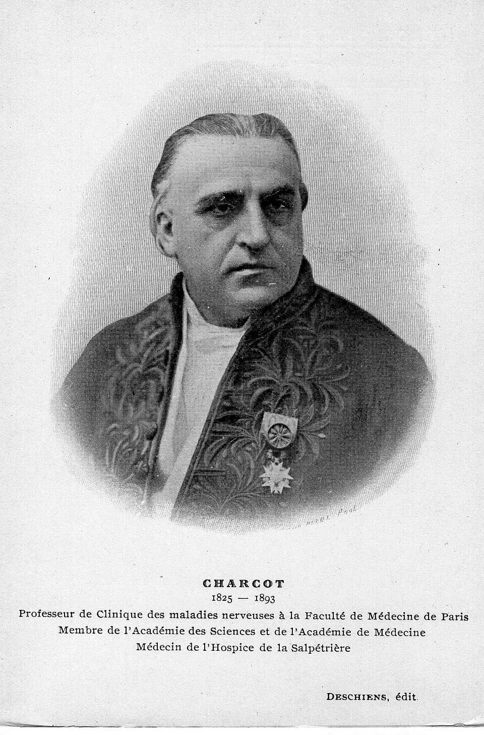 Jean-Martin Charcot - Foto di Jean-Martin Charcot, docente di Clinica delle Malattie Nervose presso la facoltà di Medicina di Parigi, membro de "l'Académie des Sciences" e de "l'Académie de Médecine".