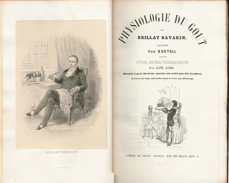 Jean Anthelme Brillat-Savarin - Title page of "La Physiologie du Goût" ("The Physiology of Taste") by French gastronome Jean Anthelme Brillat-Savarin (1755-1826) with a portrait of the author. 1848 ed