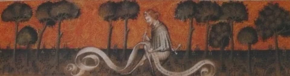Guillaume de Machaut - Machaut při tvorbě notového záznamu