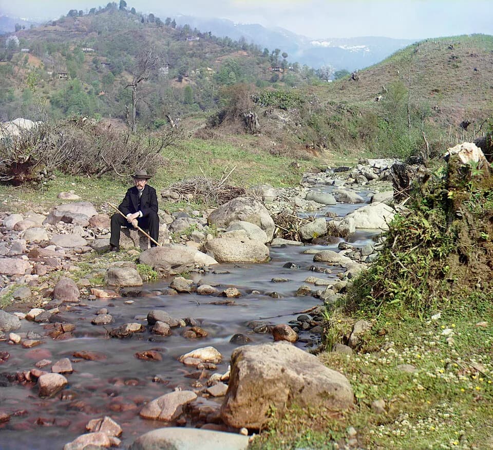 Sergei Prokudin-Gorskii - Portrait of Sergei Mikhailovich Prokudin-Gorskii as part of his work to document the Russian Empire from 1904 to 1916. Prokudin-Gorsky's camera design required a camera opera