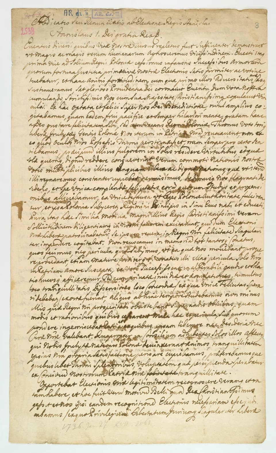 Stanisław Leszczyński - Copie de l'acte d'abdication de Stanisław Leszczyński du trône de la République des Deux Nations.