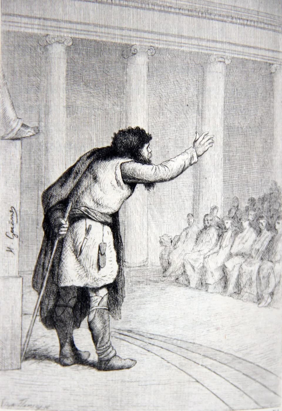 Jean-Léon Gérôme - Illustration du -Paysan-du-danube (XI,7) de La Fontaine, par Jean-Léon Gérôme dans l'édition de D. Jouaust, Paris, Librairie des bibliophiles, 1873.