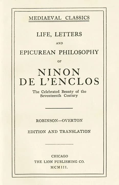 Ninon de Lenclos - Cover page of a book on Ninon de l'Enclos, including translations of her letters