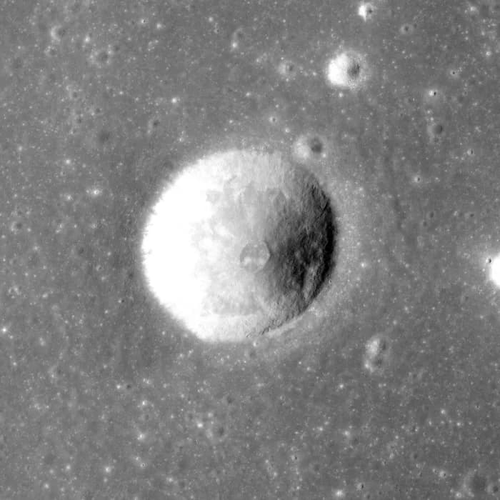 Émile Borel - Oblique view of Borel crater, within Mare Serenitatis, facing north, on the moon. Taken by Apollo 17 panoramic camera.